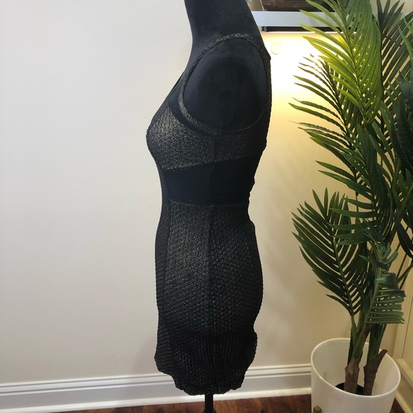 Express Gold/Black Mesh Cutout Bodycon Mini Dress Small - Picture 6 of 7